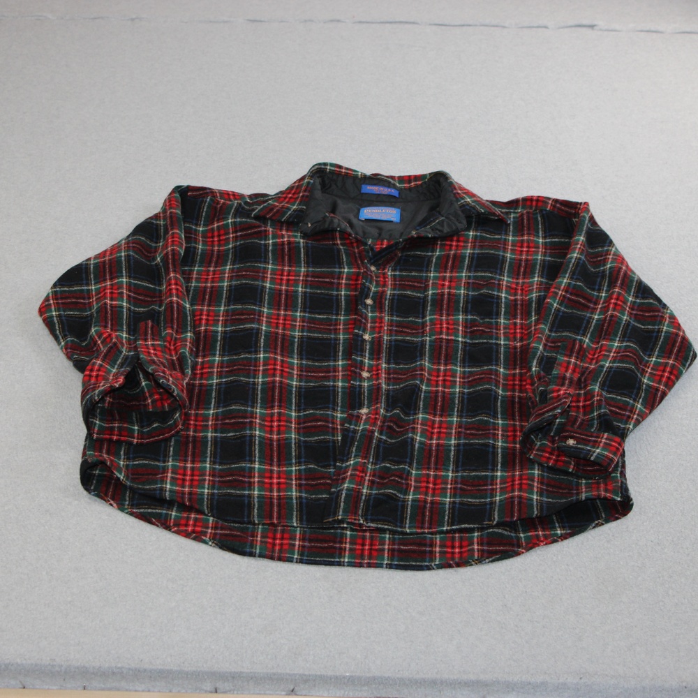 Pendleton Wool Shirt Mens XL Black Stewart Plaid Flannel Lined Made USA Shacket